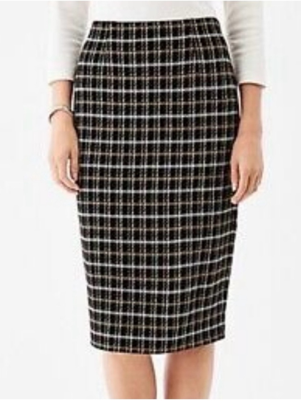 J. Jill Black Plaid Pencil Skirt with White Grid